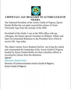 Actors Guild of Nigeria statement